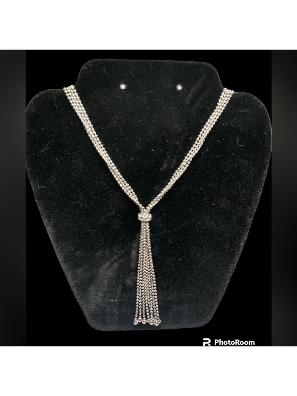 Time and Tru Sliver-tone Multi Ball Chain Necklace w/ CZ Accent Bead 16” w/2”
